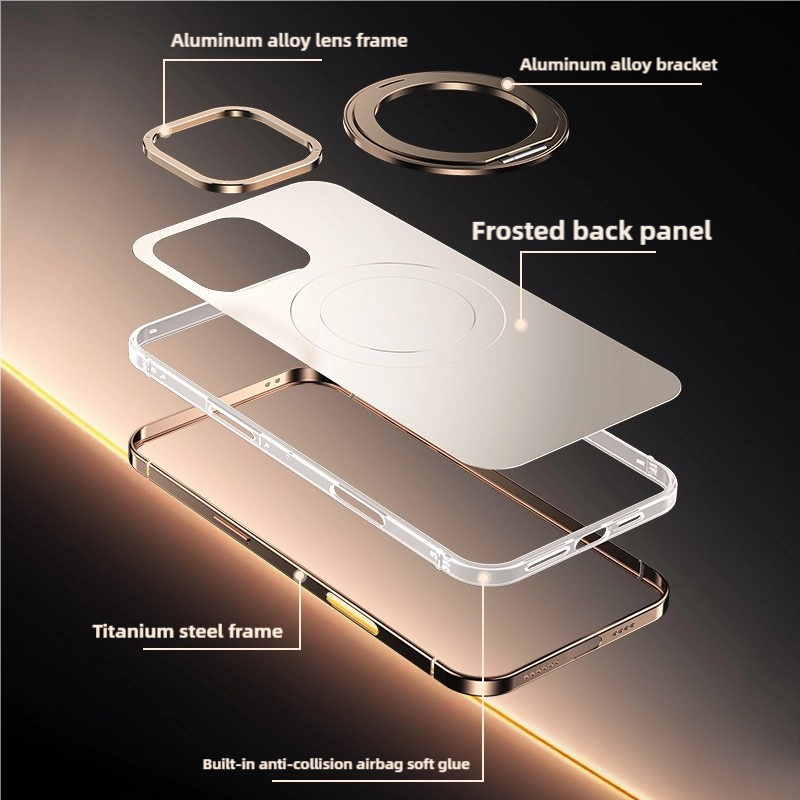 Ultra-dünne Titanstahlrahmen MagSafe Handyhülle mit 360 Silent Rotation für iPhone