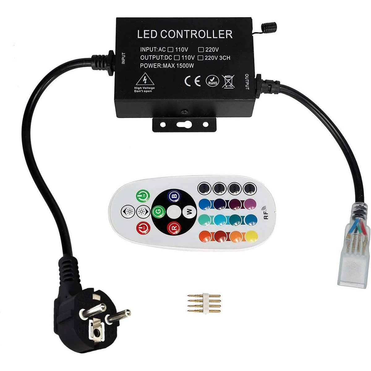 2-teilig – Set aus LED-Streifen-Controller und Fernbedienung – mit 24-Tasten-Fernbedienung – RF-Controller und Treiber/Empfänger – geeignet für RGB 5050 SMD-LED-Streifen –