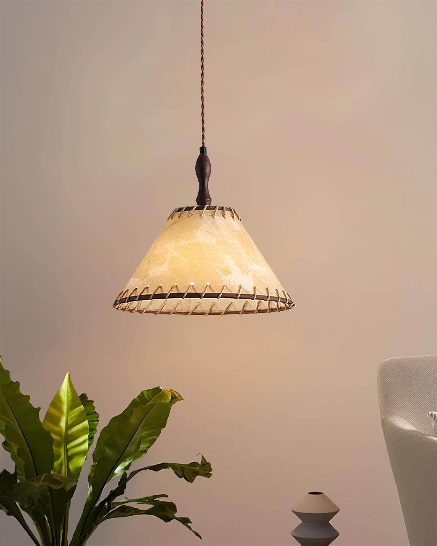 Holz &amp; Stoff Hängeleuchte