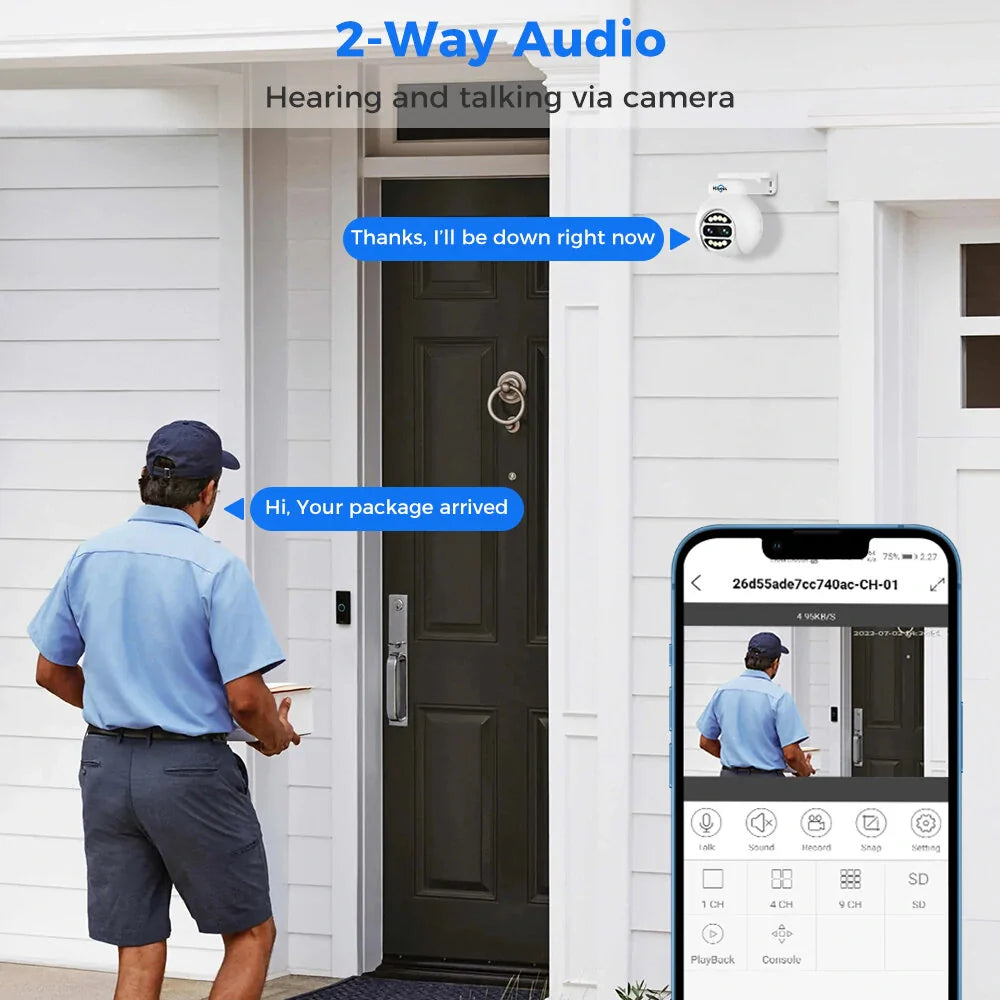 Hiseeu Dual Lens 4MP PTZ POE IP Kamera - 8X Zoom, Vollfarb-Nachtsicht, 2-Wege-Audio, H.265+, IP65 Wasserdicht CCTV Überwachung