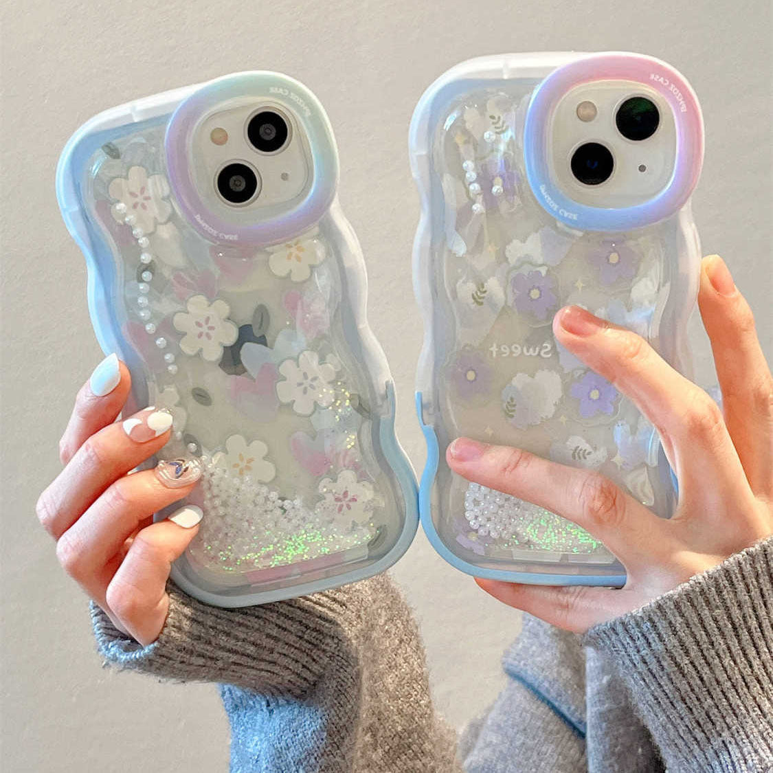 Quicksand-Perlenblume mit Halterung für iPhone-Hülle