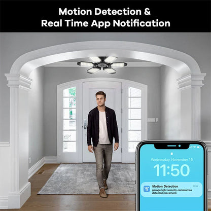 Guudgo E27 WiFi Garage Kamera mit 6-Panel LED-Lichtern, Bewegungsmeldung, Nachtsicht, Zwei-Wege-Gespräch, App-Überwachung, Smart Home Sicherheit