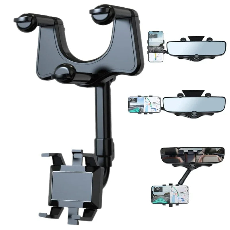 Drehbarer und einziehbarer Auto-Handyhalter - 360-Grad-Rückspiegel-Handyhalter