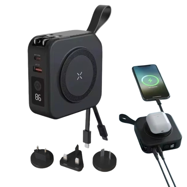 5-in-1 Wandladegerät mit Drahtloser Ladepad und Powerbank - Alles-in-Einem Lade-Lösung