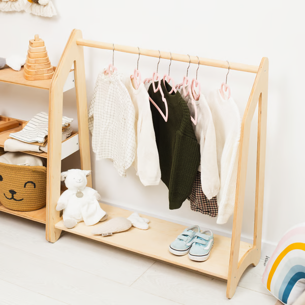 Montessori-Möbel für Kleinkinder, Holz-Kleiderständer, natürlicher Kinderzimmer-Kleiderständer, Weihnachtsgeschenk