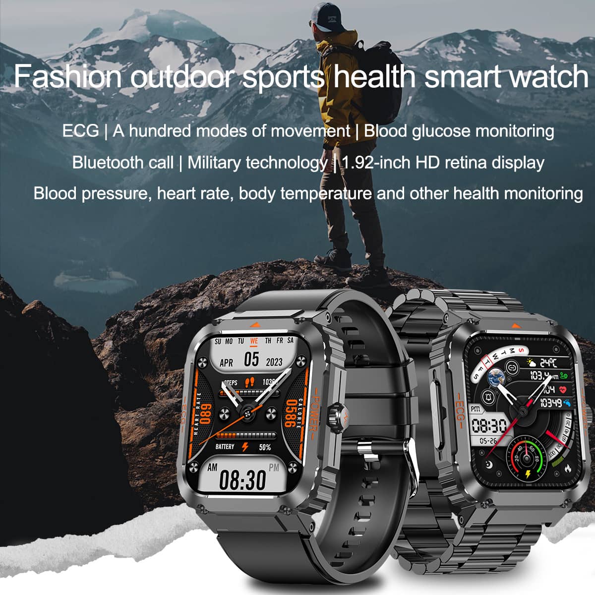 Zelara Fashion Outdoor Sports Health Smart Watch ECG/EKG Blutzucker Bluetooth Anruf 100+ Sportmodi