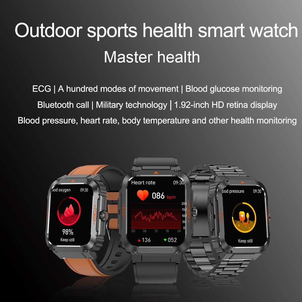 Zelara Fashion Outdoor Sports Health Smart Watch ECG/EKG Blutzucker Bluetooth Anruf 100+ Sportmodi