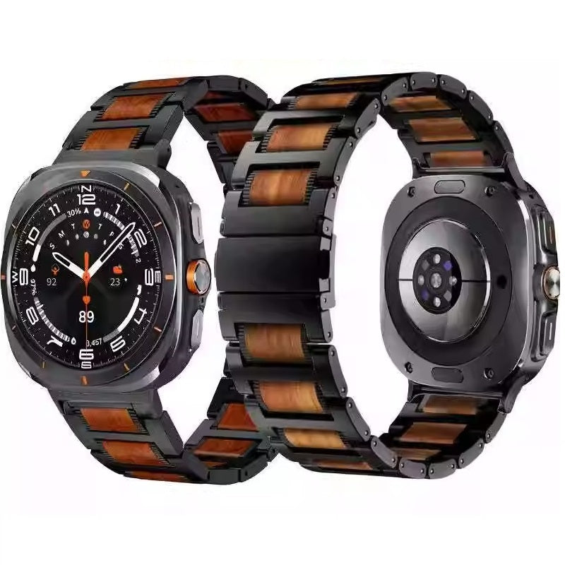 Natürliches rotes Sandelholz und Metallarmband für Samsung Watch Ultra