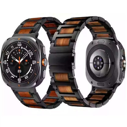 Natürliches rotes Sandelholz und Metallarmband für Samsung Watch Ultra