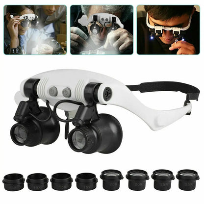 Stirnband Kopfvergrößerung 8 Linse LED Licht Juwelierbrille