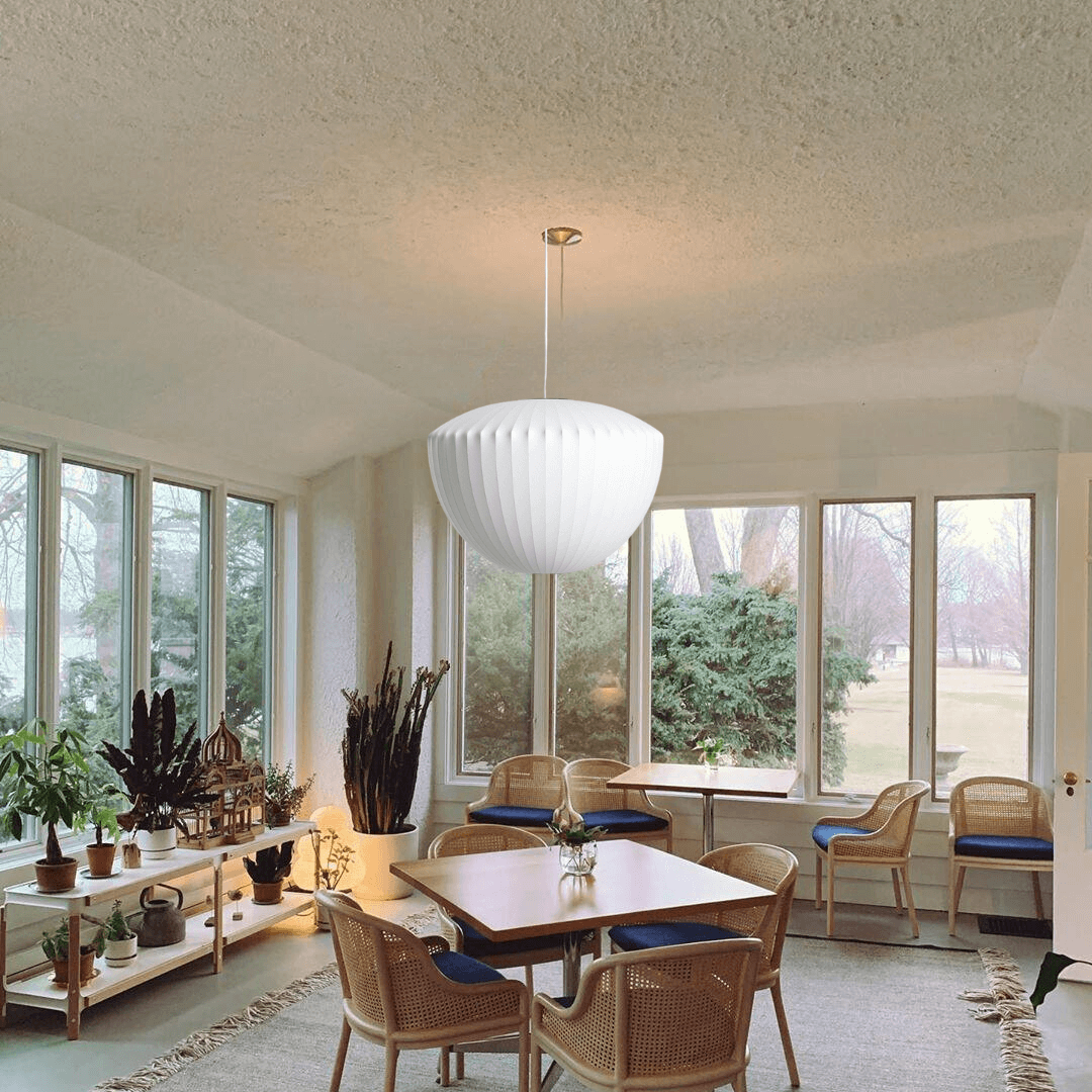 Moderne Hängelampe, Seide &amp; Stahl