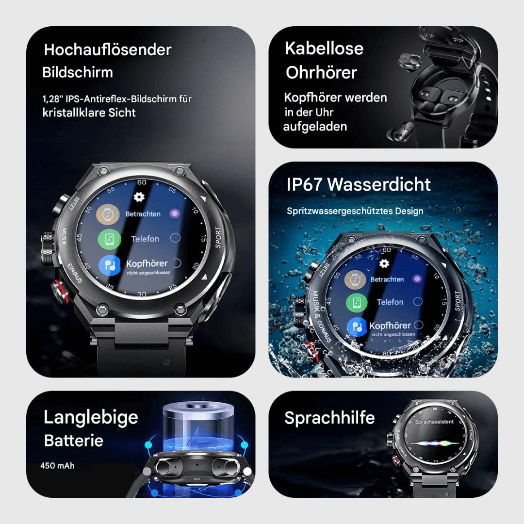 Smartwatch mit Ohrhörer - Fitness Tracker &amp; Gesundheitsmonitor