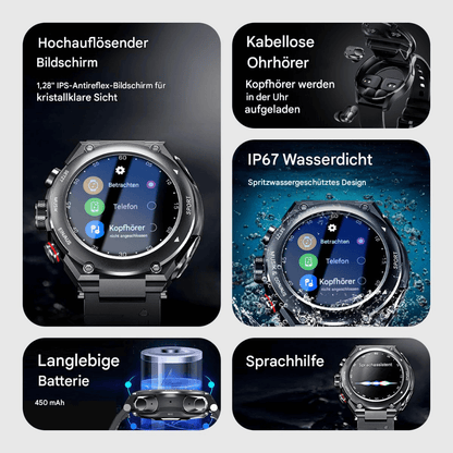 Smartwatch mit Ohrhörer - Fitness Tracker &amp; Gesundheitsmonitor