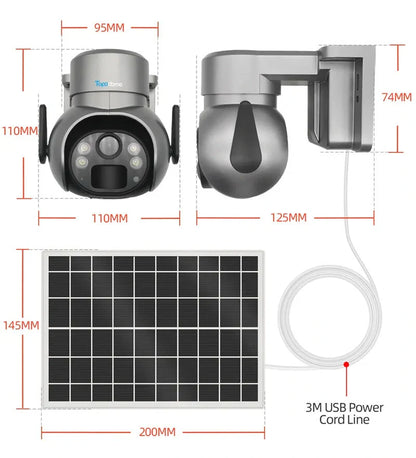 Topodome 4G Solar PTZ Außen Sicherheitskamera, 3MP/4MP, WiFi, Sprachsprechstelle, PIR-Erkennung, Flutlicht, Niedrigenergie mit Batterie &amp; TF-Karte
