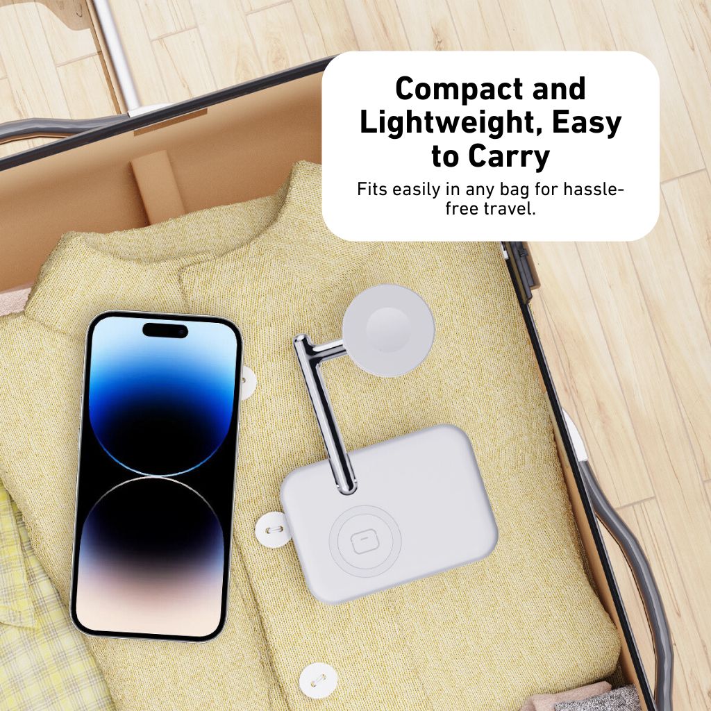2-in-1 Uhr- &amp; AirPods Ladegerät – Schnelles Kabelloses Laden, Faltbar, Kompatibel mit Apple und Samsung