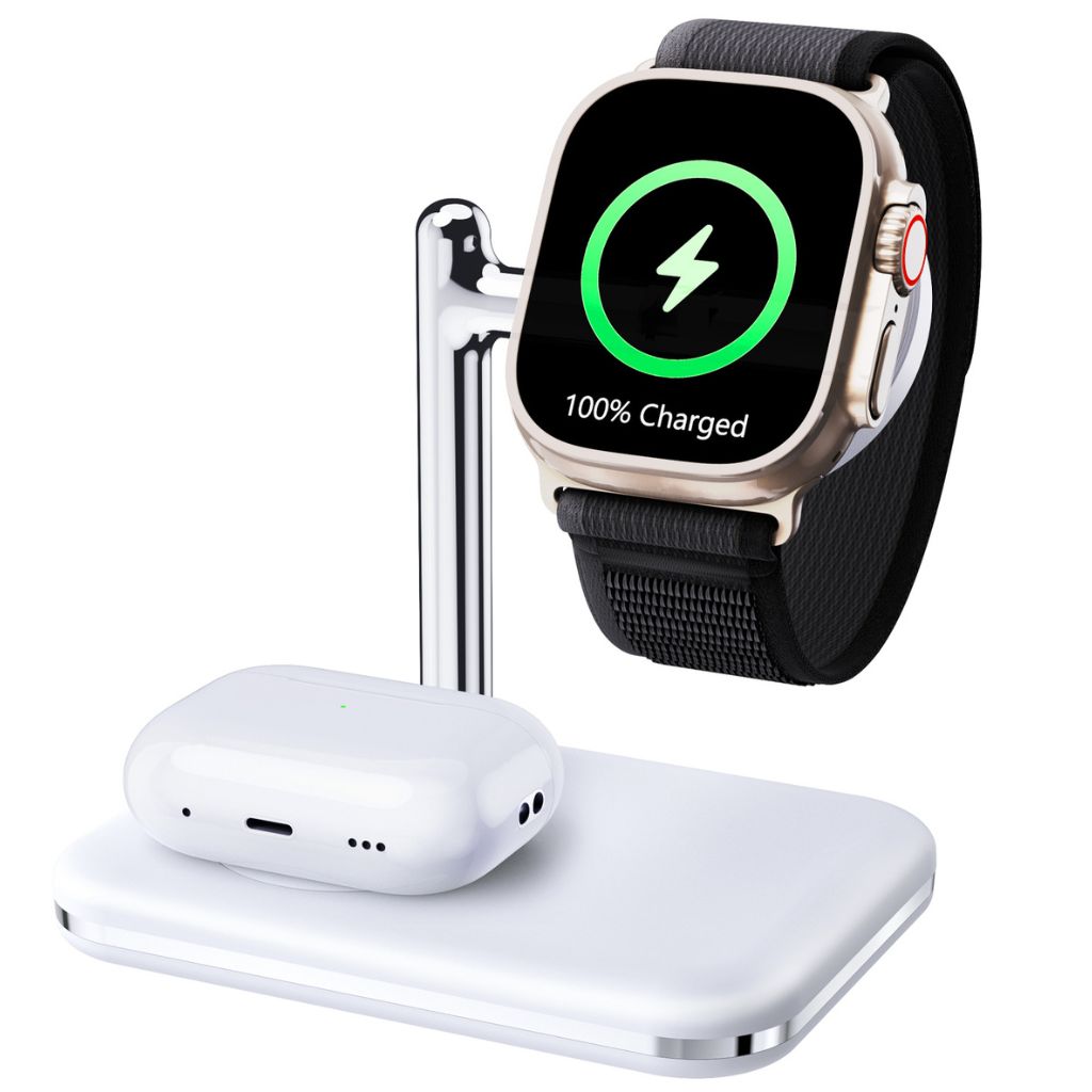 2-in-1 Uhr- &amp; AirPods Ladegerät – Schnelles Kabelloses Laden, Faltbar, Kompatibel mit Apple und Samsung