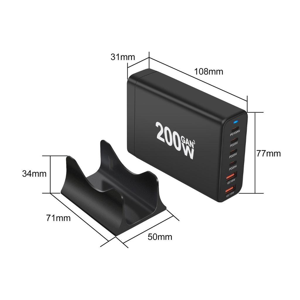 200W GaN 6-Port USB-C Ladegerät