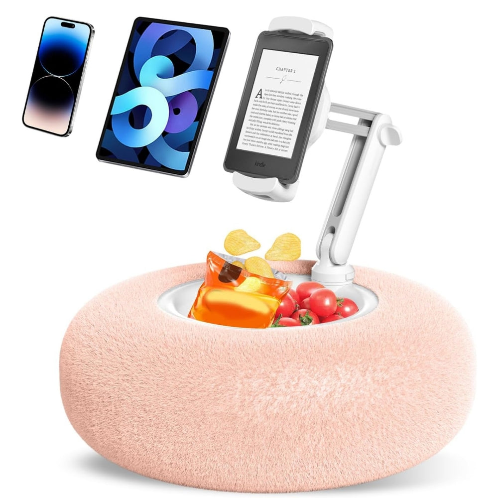 Gemütlicher fuzzy Kissen Telefonhalter mit integrierter Snackschale