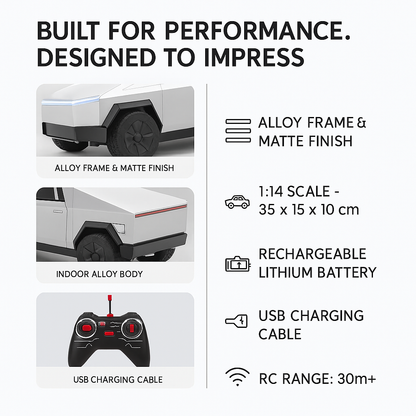 Tesla CyberTruck RC Auto 1:14 – ferngesteuert, Legierung, Offroad, wiederaufladbar