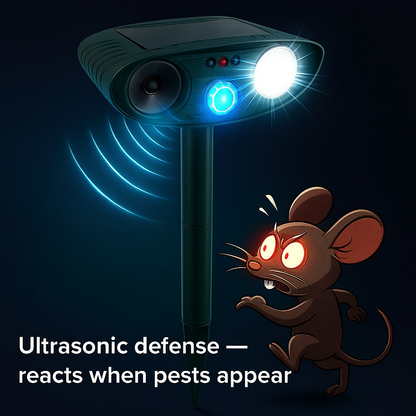 Solarbetriebener Ultraschall-Mäuseschreck für Außen – Wetterfest &amp; Chemiefrei mit Bewegungssensor