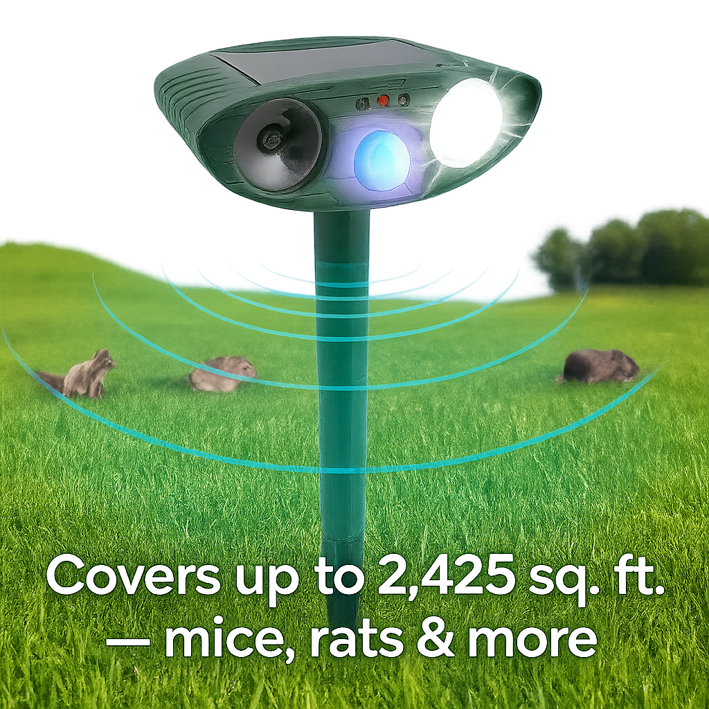 Solarbetriebener Ultraschall-Mäuseschreck für Außen – Wetterfest &amp; Chemiefrei mit Bewegungssensor