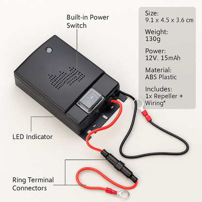 Tragbarer Ultraschall-Mäusevertreiber fürs Auto, Selbstversorgend, 300 ft² Reichweite, LED-Indikator, Ein-/Aus-Schalter