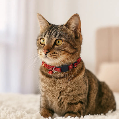 Katzenhalsband mit Sicherheitsverschluss &amp; Glöckchen | Verstellbar