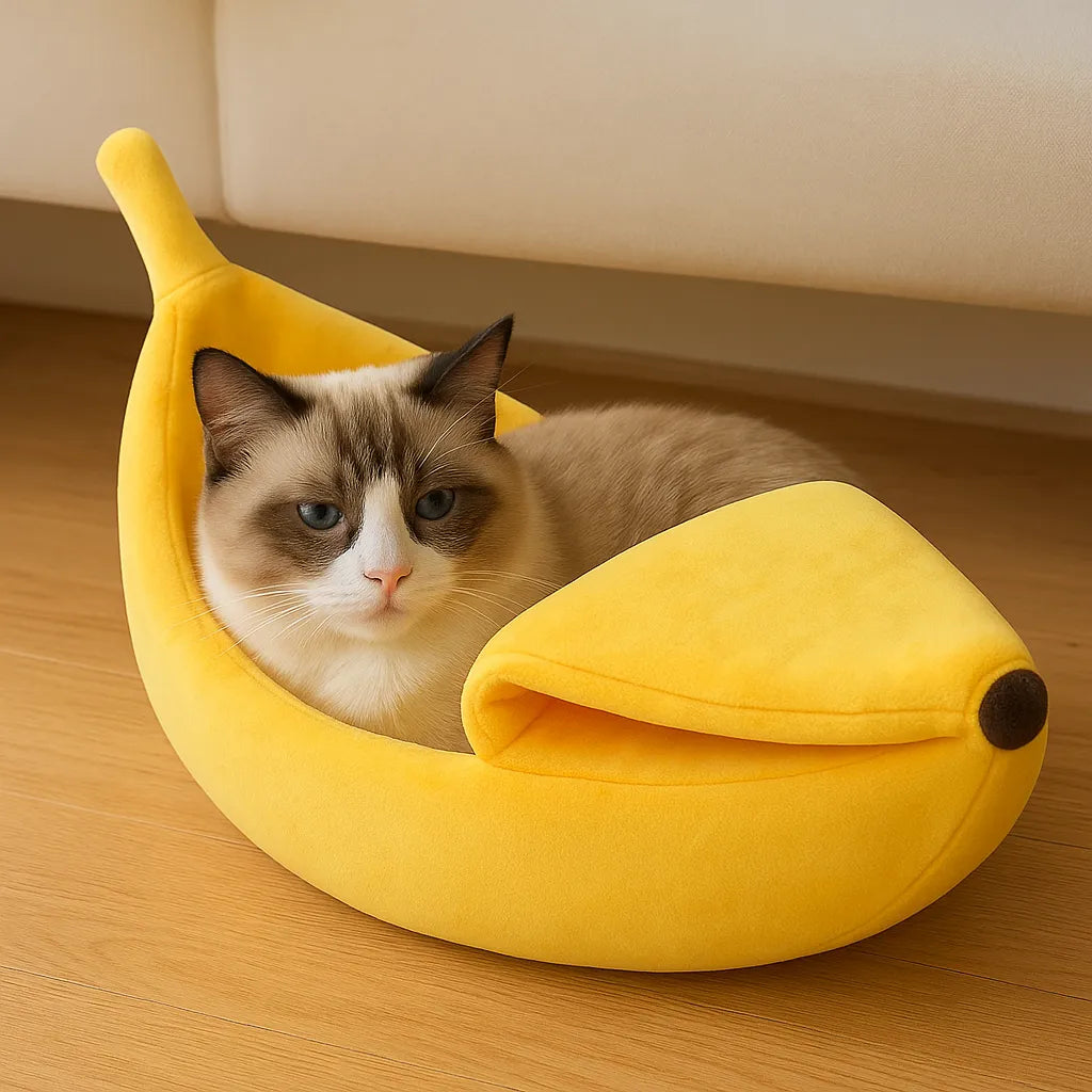 Katzenbett in Bananenform – Weiches Kuschelnest für Geborgenheit &amp; besseren Schlaf