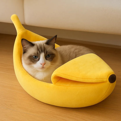 Katzenbett in Bananenform – Weiches Kuschelnest für Geborgenheit &amp; besseren Schlaf