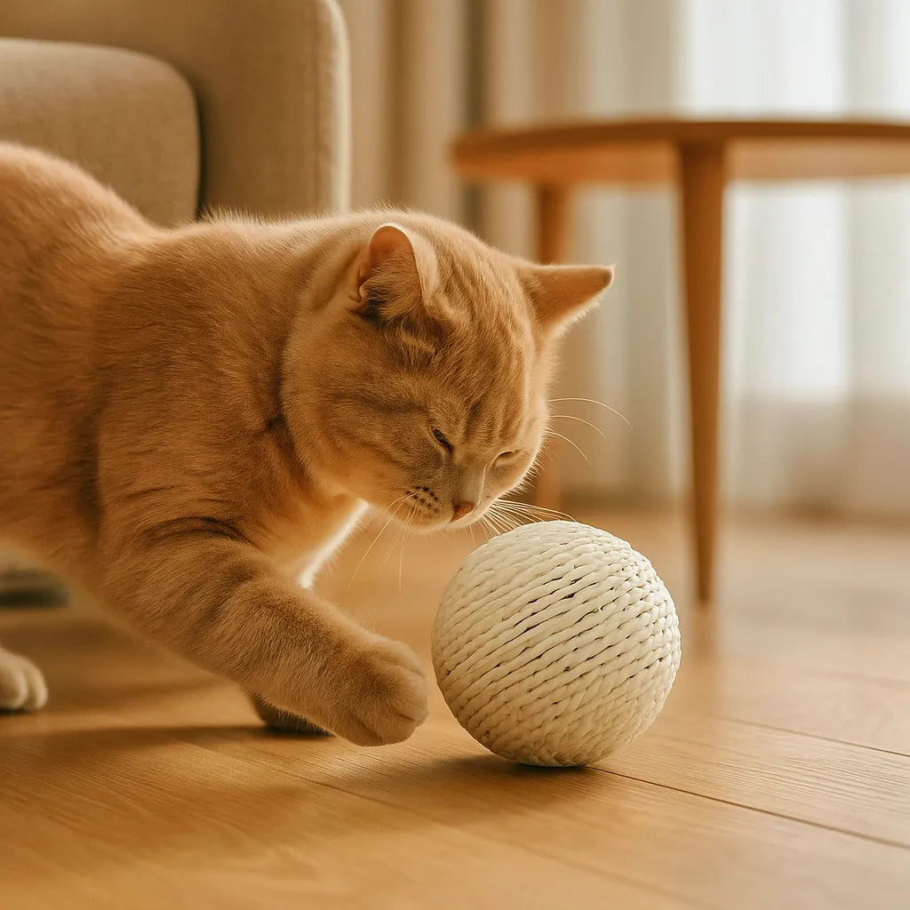 Kratzball aus Sisal für Katzen | rollendes Spielzeug zur Krallenpflege &amp; Möbelschutz