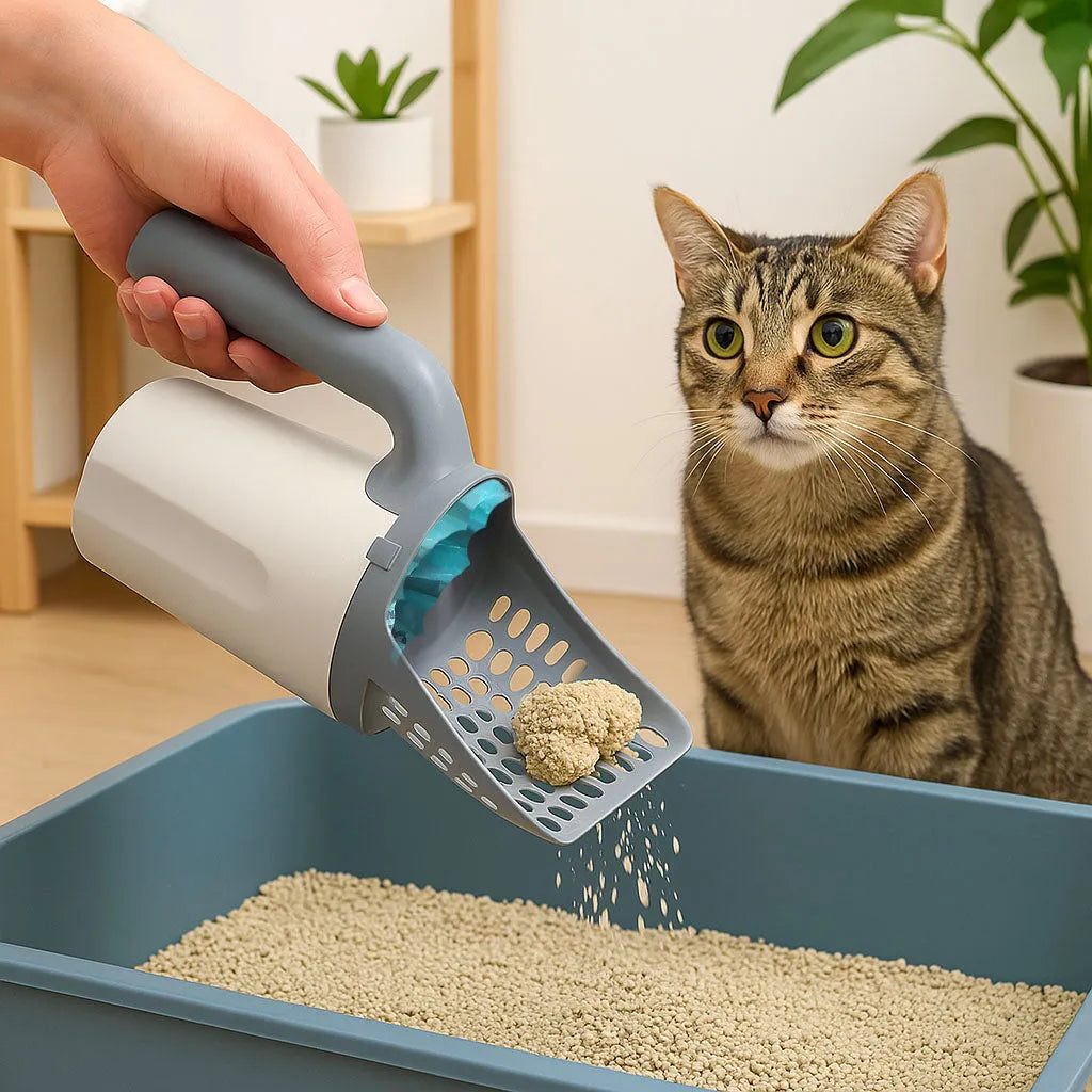 Katzenstreuschaufel mit Sieb &amp; Auffangbehälter | Für Klumpstreu