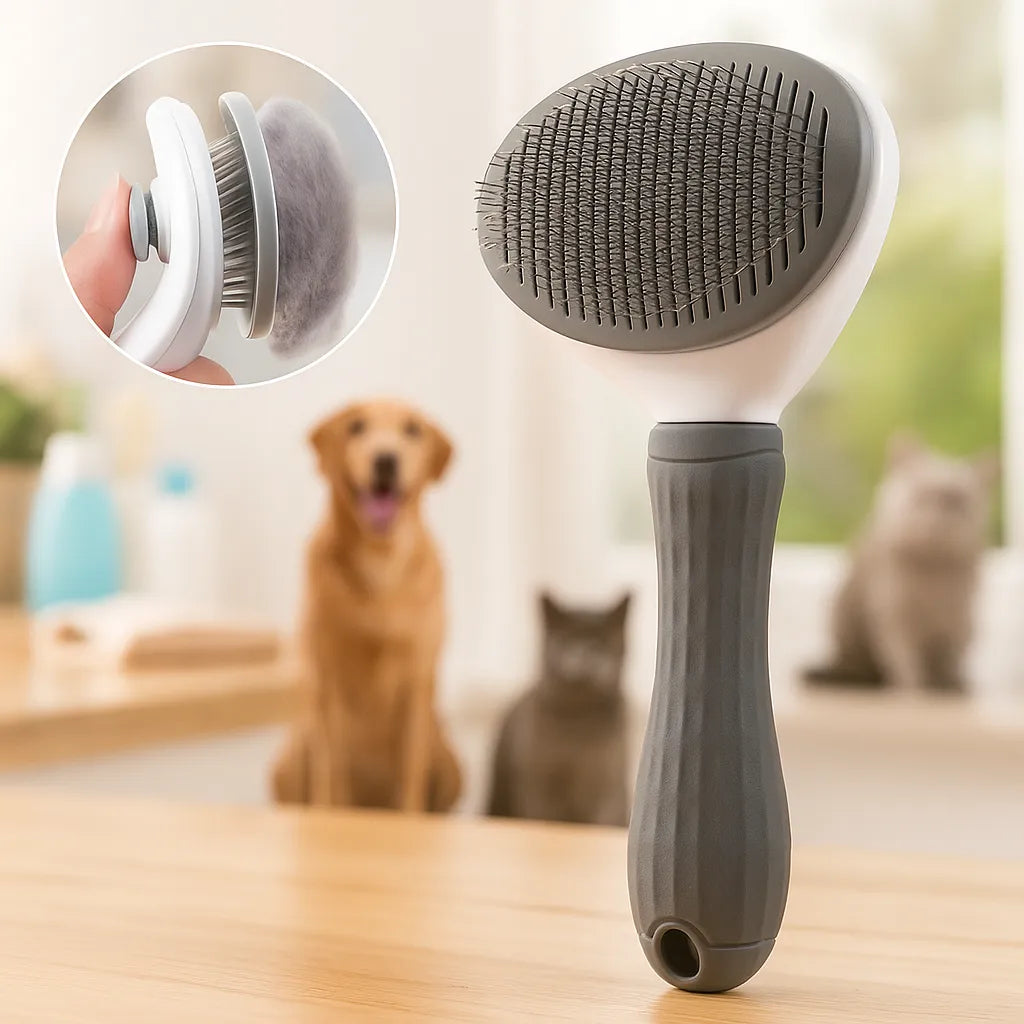 Haustierbürste mit Selbstreinigungsfunktion – Sanfte Fellpflege für Hunde &amp; Katzen