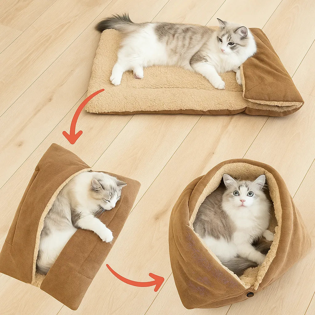 2-in-1 Katzenbett &amp; Kuscheldecke – Weiches Kuschelbett für Katzen