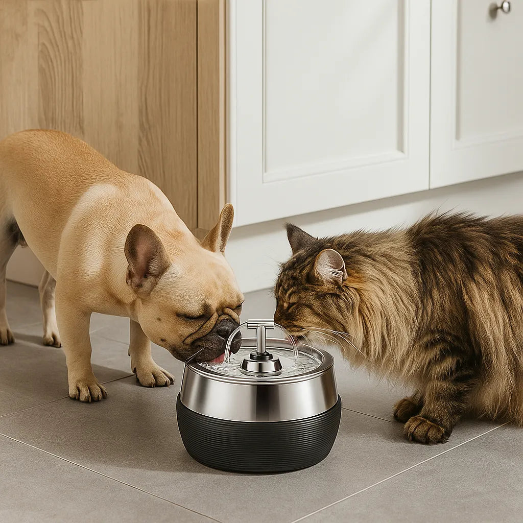 Edelstahl Trinkbrunnen für Katzen &amp; Hunde – Fließendes Wasser