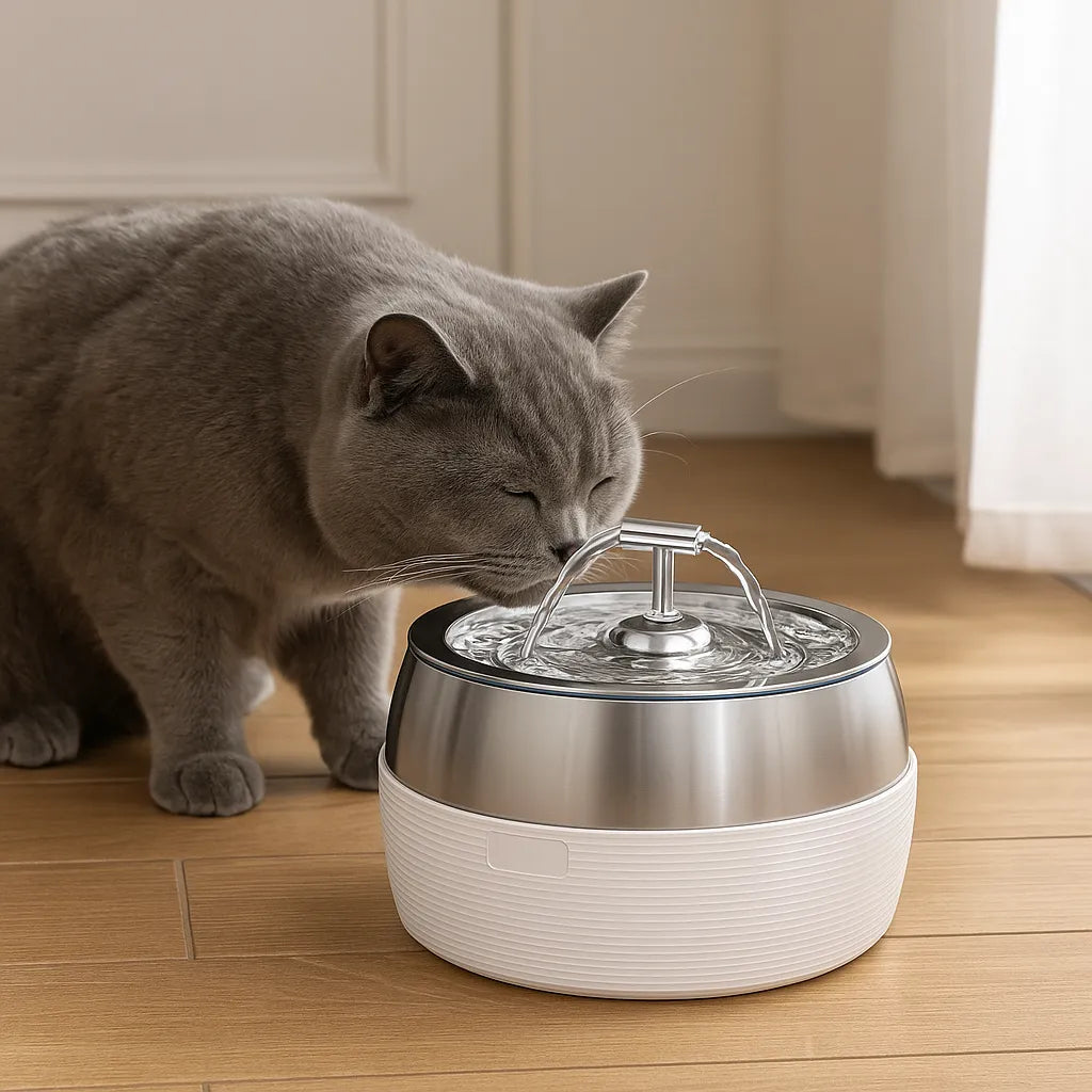 Edelstahl Trinkbrunnen für Katzen &amp; Hunde – Fließendes Wasser