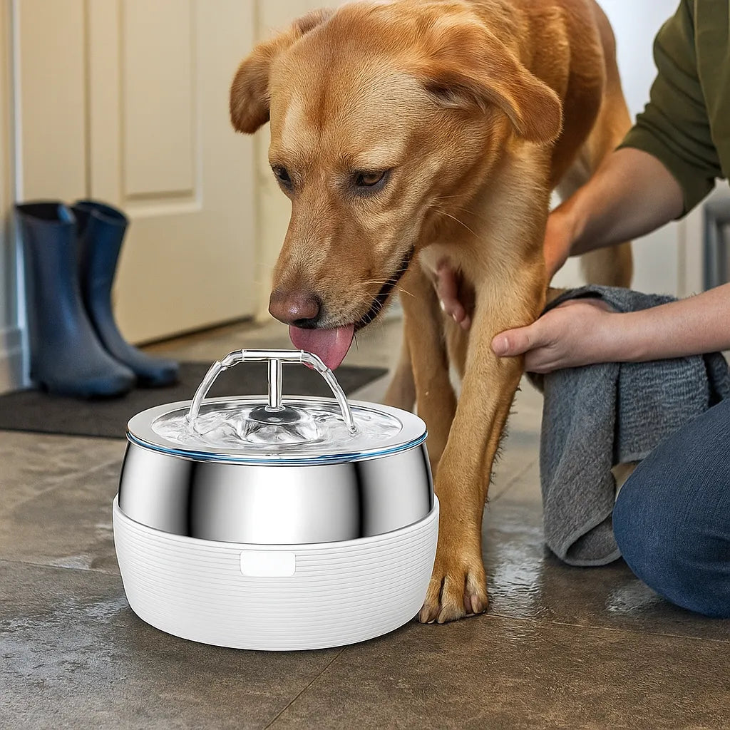 Edelstahl Trinkbrunnen für Katzen &amp; Hunde – Fließendes Wasser