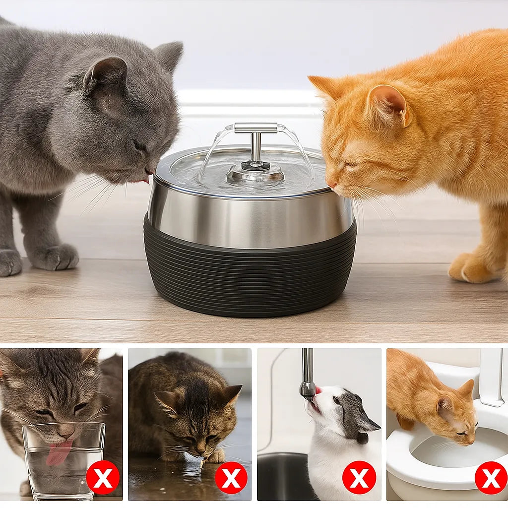 Edelstahl Trinkbrunnen für Katzen &amp; Hunde – Fließendes Wasser