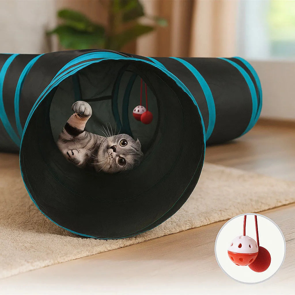 Spieltunnel 3-Wege faltbar für Katzen &amp; kleine Hunde | Katzentunnel