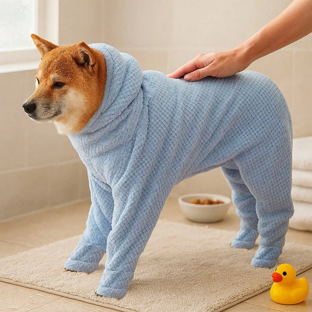 Hundebademantel Saugstark – Mikrofaser Trockentuch mit Kapuze für Hunde