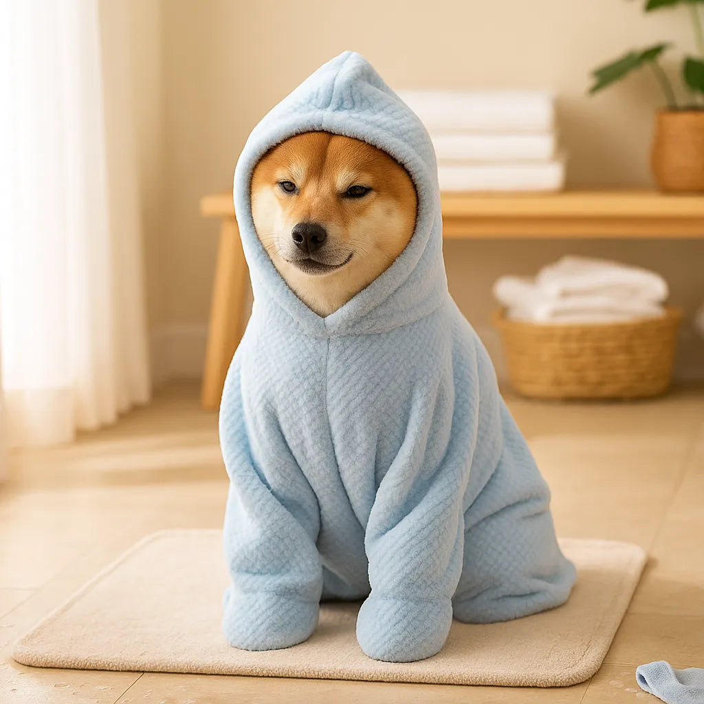 Hundebademantel Saugstark – Mikrofaser Trockentuch mit Kapuze für Hunde