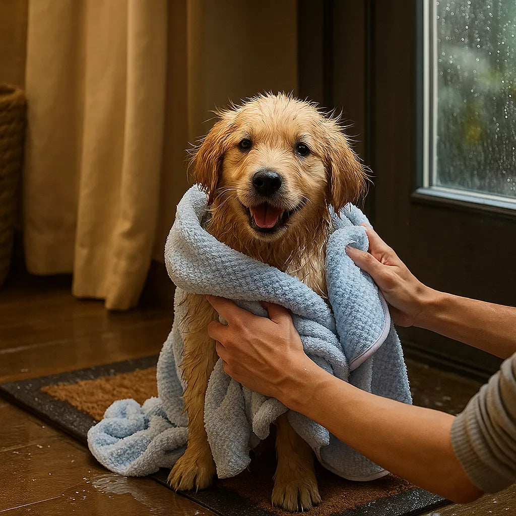 Hundebademantel Saugstark – Mikrofaser Trockentuch mit Kapuze für Hunde