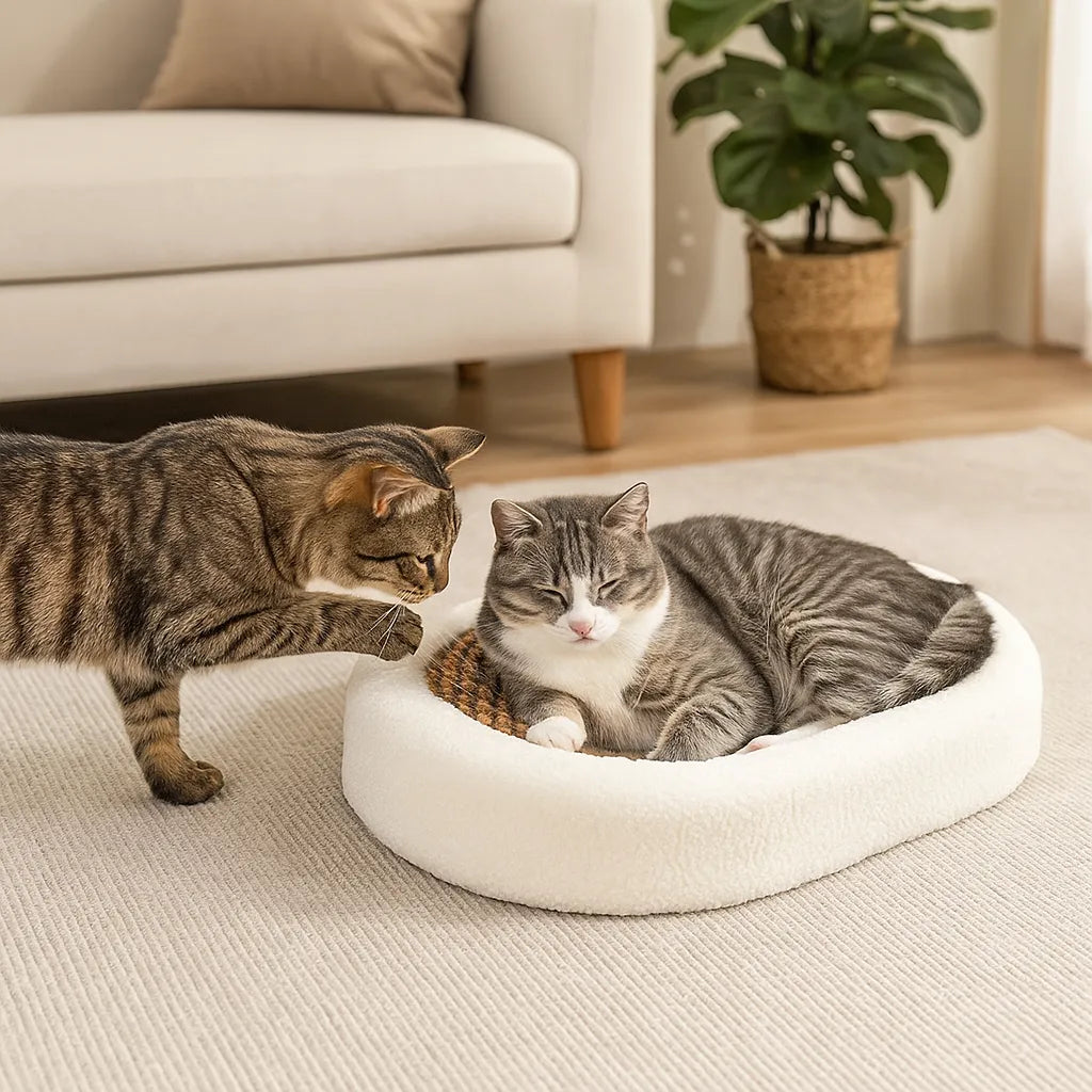 Katzenbett mit Kratzfläche | 2-in-1 Kuschelbett &amp; Kratzmöbel