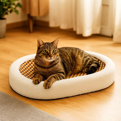 Katzenbett mit Kratzfläche | 2-in-1 Kuschelbett &amp; Kratzmöbel