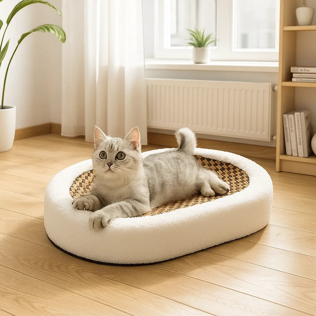 Katzenbett mit Kratzfläche | 2-in-1 Kuschelbett &amp; Kratzmöbel