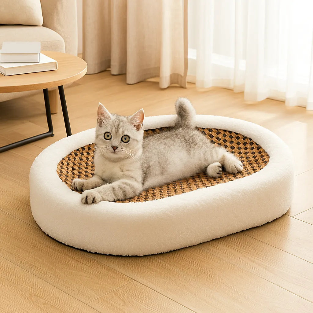 Katzenbett mit Kratzfläche | 2-in-1 Kuschelbett &amp; Kratzmöbel