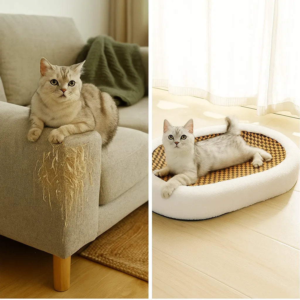 Katzenbett mit Kratzfläche | 2-in-1 Kuschelbett &amp; Kratzmöbel