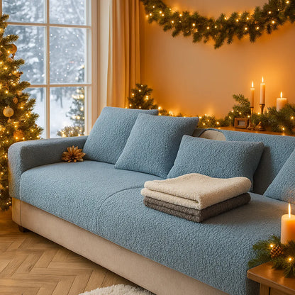 Plüsch Sofabezug Winter | Kuscheliger &amp; rutschfester Couchschutz