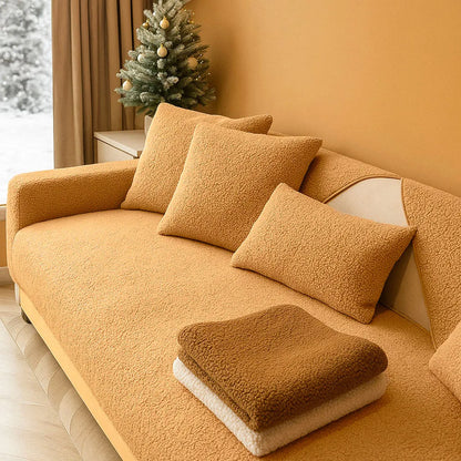 Plüsch Sofabezug Winter | Kuscheliger &amp; rutschfester Couchschutz