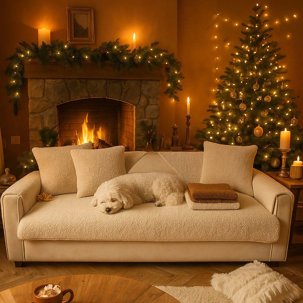 Plüsch Sofabezug Winter | Kuscheliger &amp; rutschfester Couchschutz