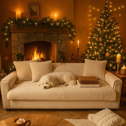Plüsch Sofabezug Winter | Kuscheliger &amp; rutschfester Couchschutz
